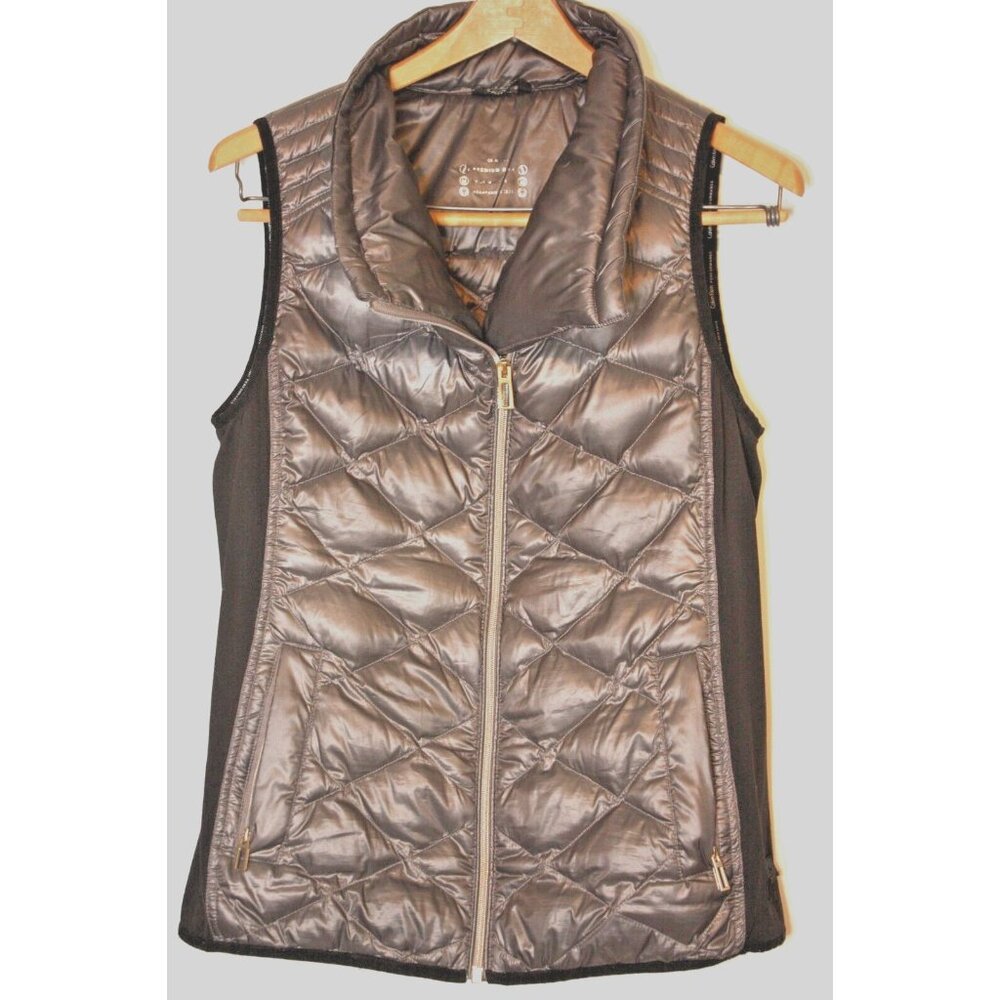 CALVIN KLEIN Puffer Vest Jacket Women's sz M Gray Black Headphone Access - Picture 1 of 6